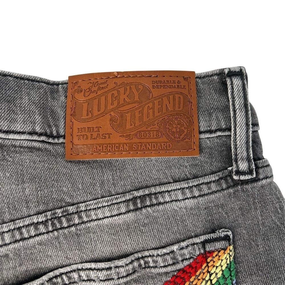 Lucky Legend Pink Floyd 3" Mid Rise Boy Short Rainbow embroidered grunge Size 0 - Picture 10 of 13